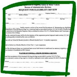 Florida DHSMV Request for Eligibility Review Form